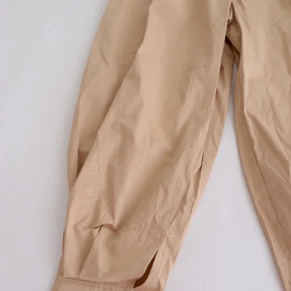 Free People Beige 100% Cotton Balloon  Palazzo Baggy Pleated Crop Pants 6 - Picture 7 of 12